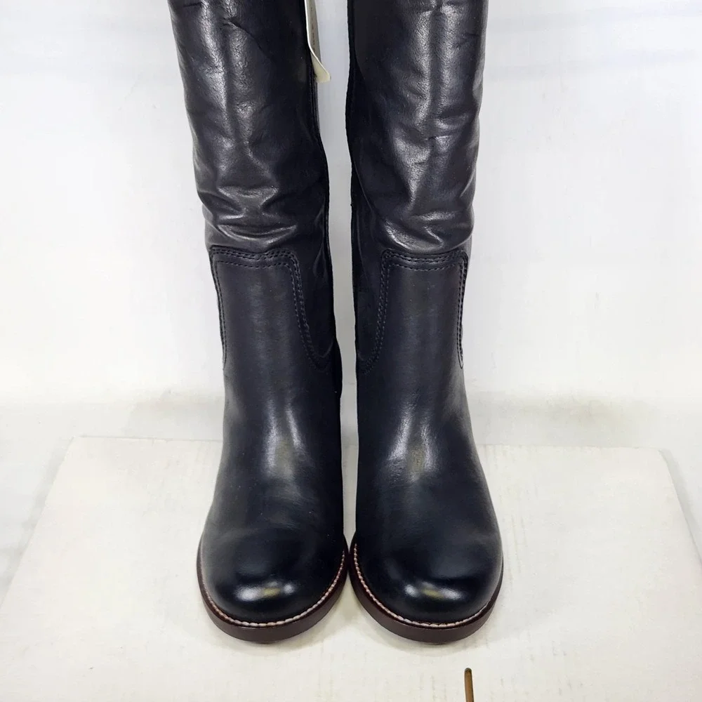 Lucky Brand Hybiscus Boot Women Size 8.5 Black Leather Wide Calf Knee High